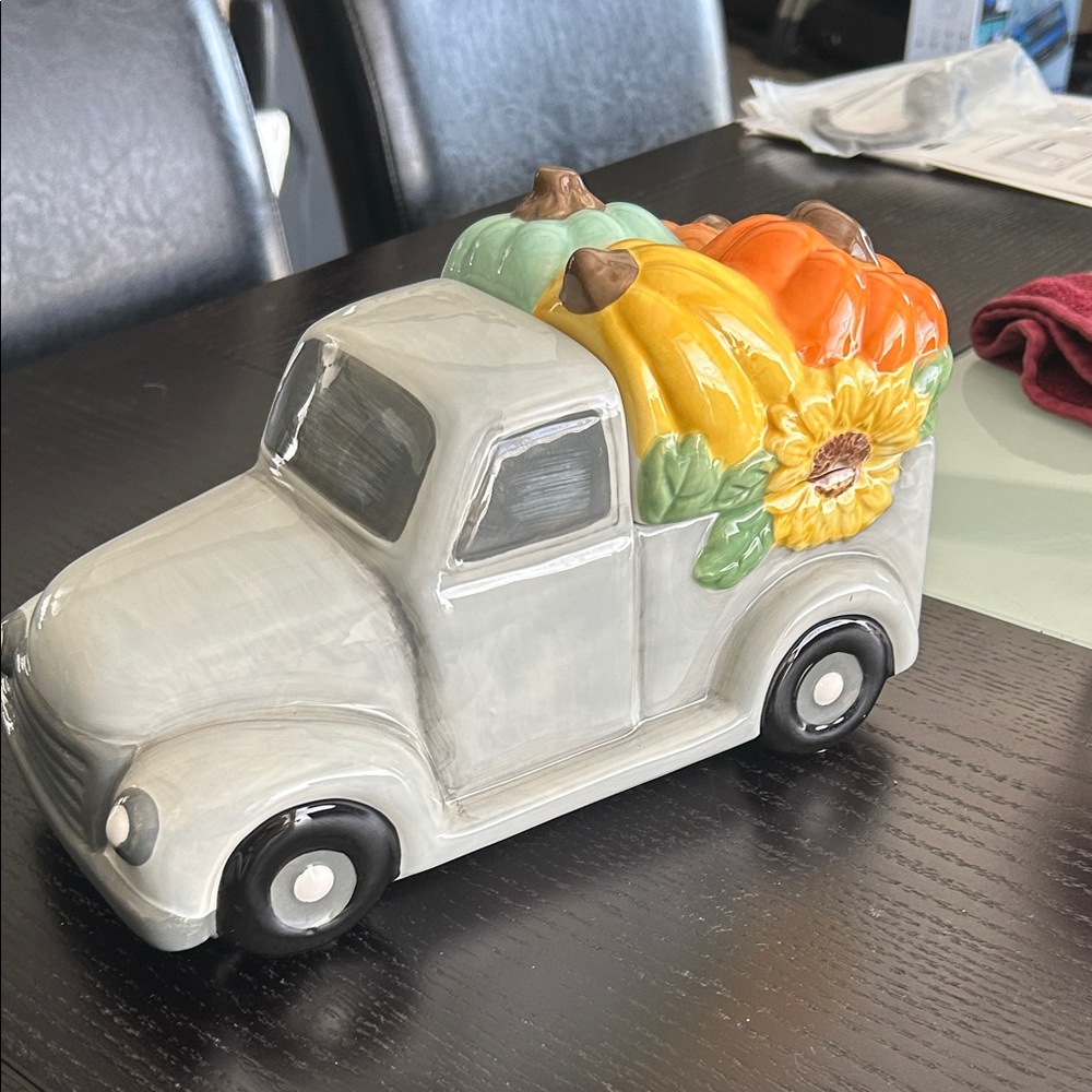 Ceramic Truck Cookie Jar with Colorful Harvest Design